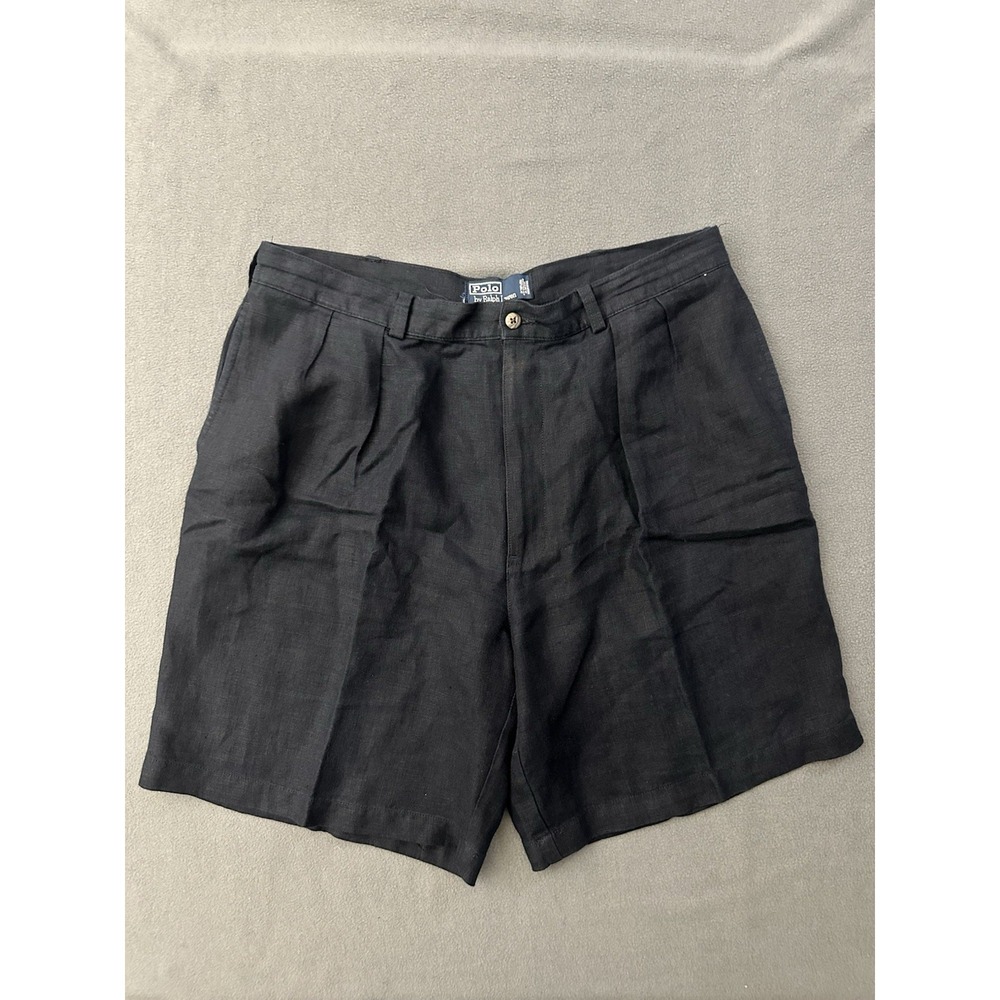 Polo Ralph Lauren 100% Linen Tyler Short Men 38 Navy Double Pleated Vintage 90s